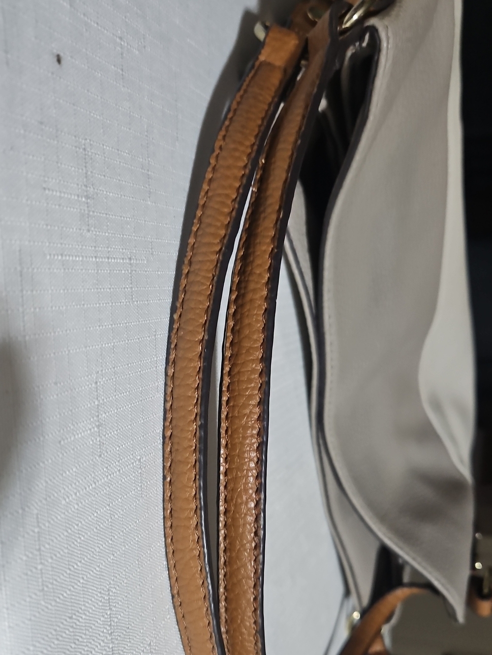 Anne Klein Colorblock Pebbled Faux Leather Shoulder Bag | Tan Cream Beige Tote - Picture 12 of 13